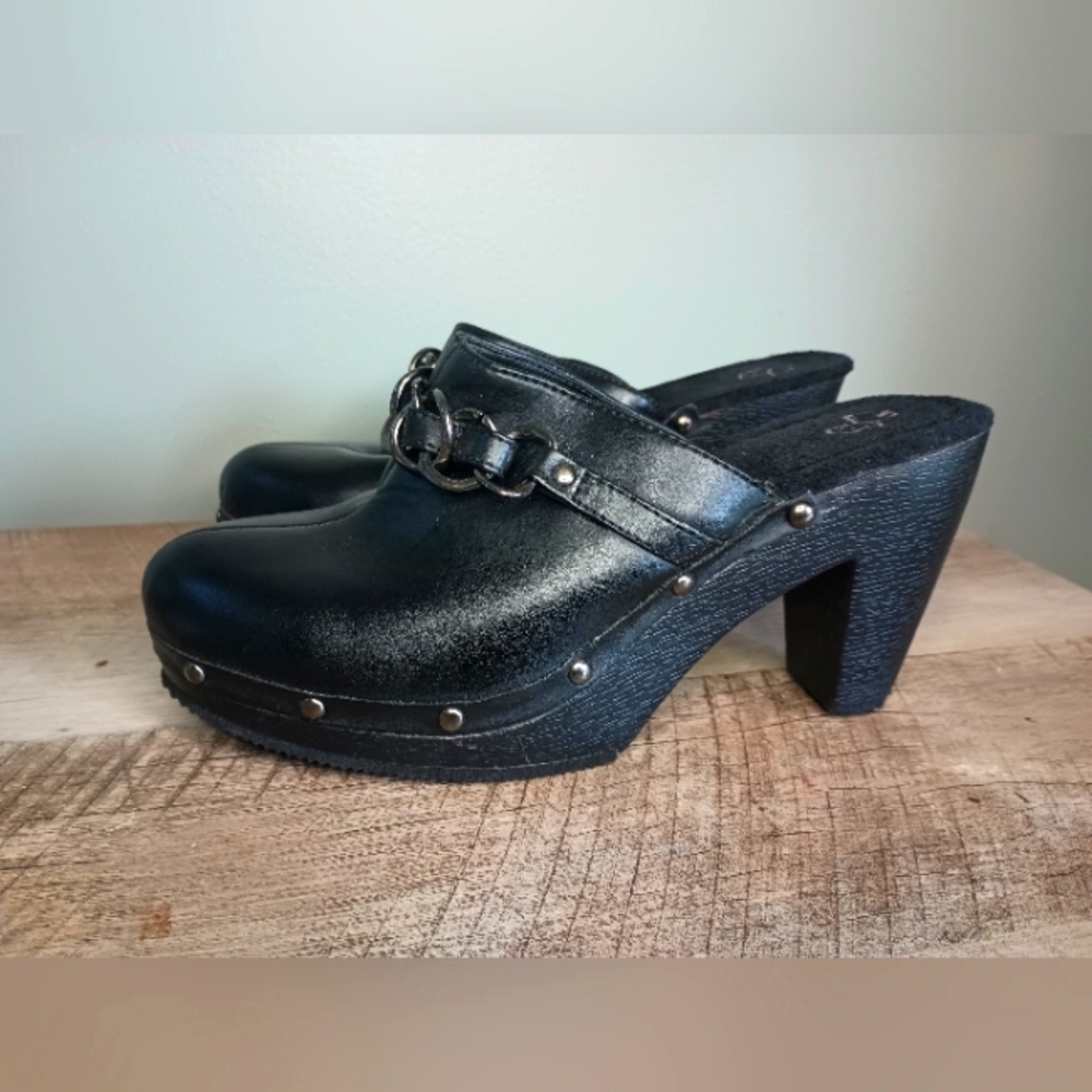 Fashion Bug Chunky Platform Heel Clogs 9 Black Chain Stud Punk Goth Y2K Baddie